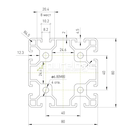 Профиль алюминиевый HXB8080E-8 фото