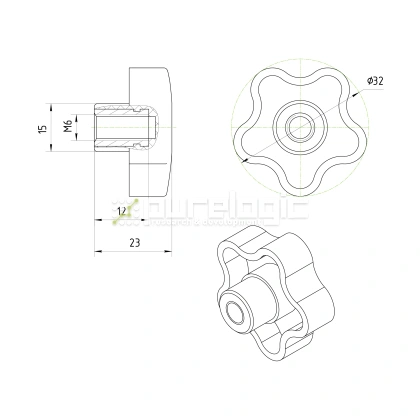 Ручка пятилепестковая 100208-32*M6 130 Ручка пятилепестковая 100208-32*M6 фото