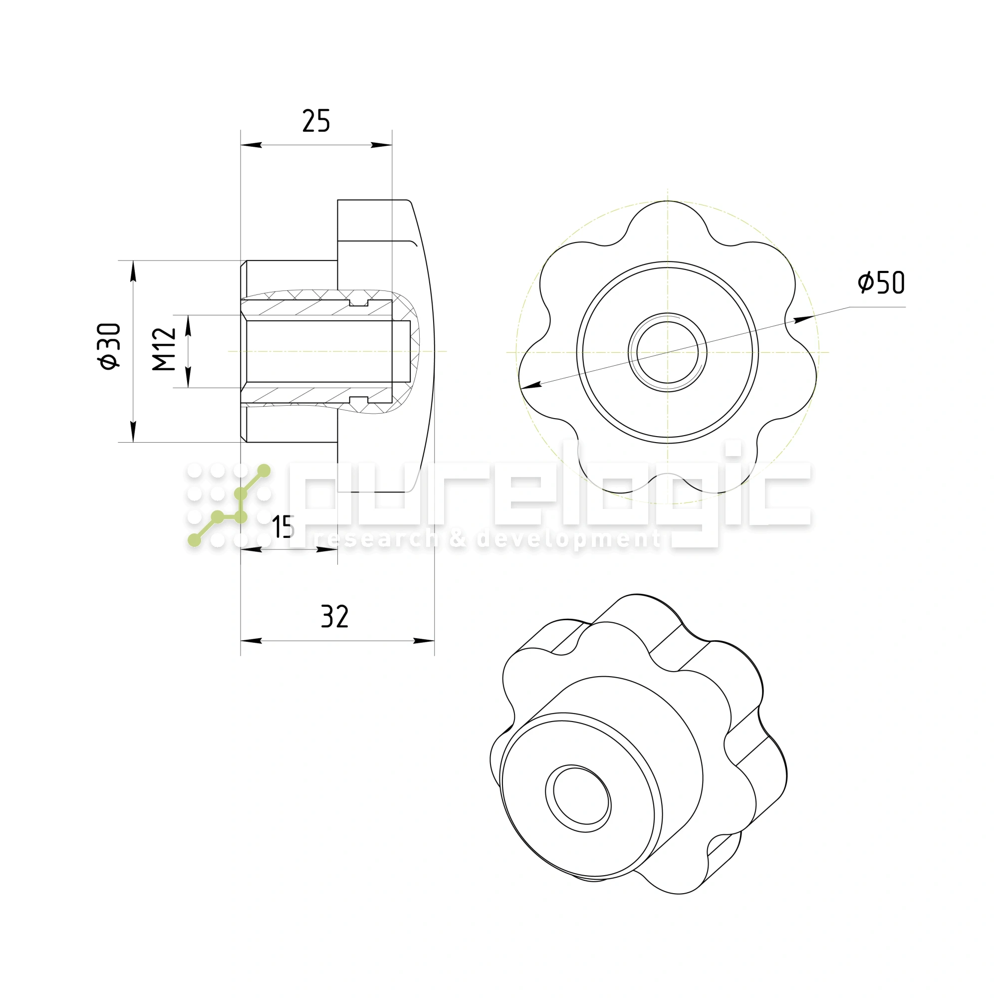 Ручка звездообразная 100209-50*M12 211 Ручка звездообразная 100209-50*M12 фото