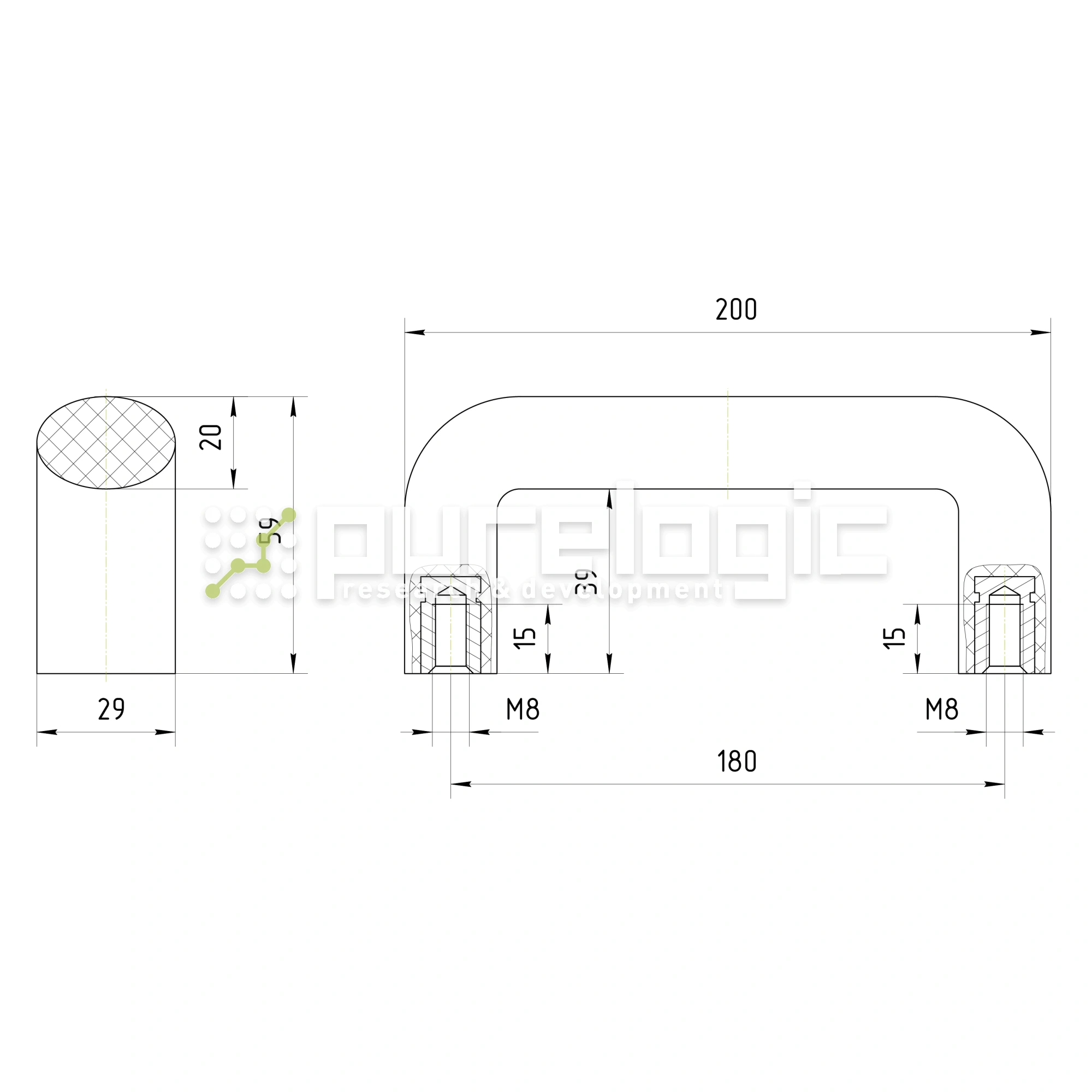 Ручка бугельная 100401-180*M8 1 713 Ручка бугельная 100401-180*M8 фото