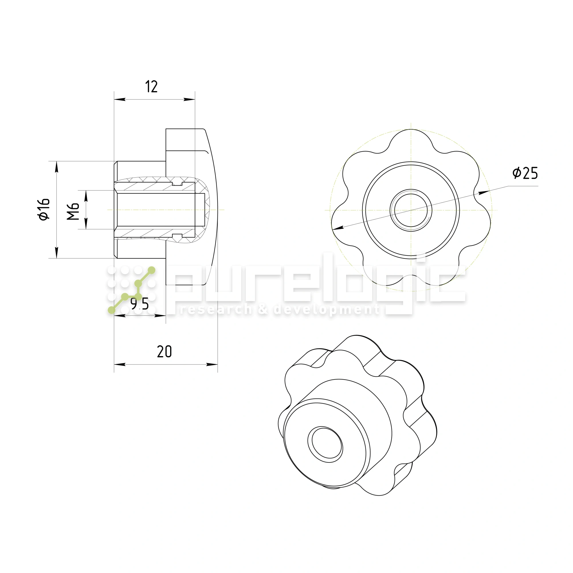 Ручка звездообразная 100209-25*M6 99 Ручка звездообразная 100209-25*M6 фото