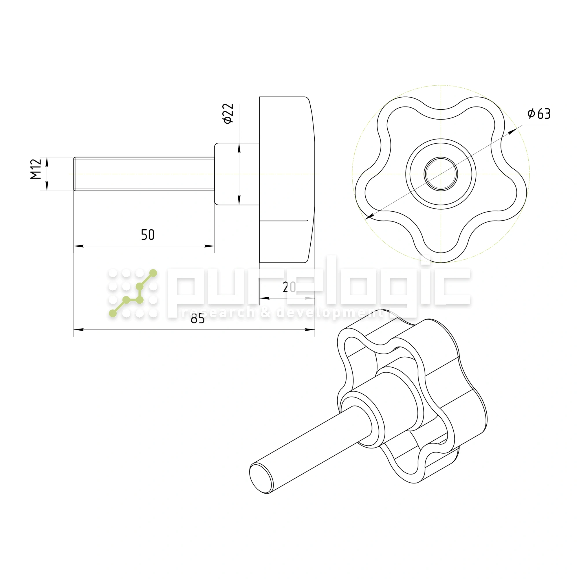 Ручка пятилепестковая 100208-63*M12*50 382 Ручка пятилепестковая 100208-63*M12*50 фото