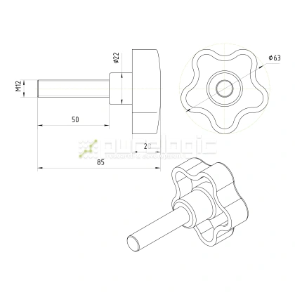 Ручка пятилепестковая 100208-63*M12*50 382 Ручка пятилепестковая 100208-63*M12*50 фото