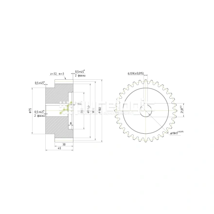Шестерня прямозубая GS3-T32D19 фото