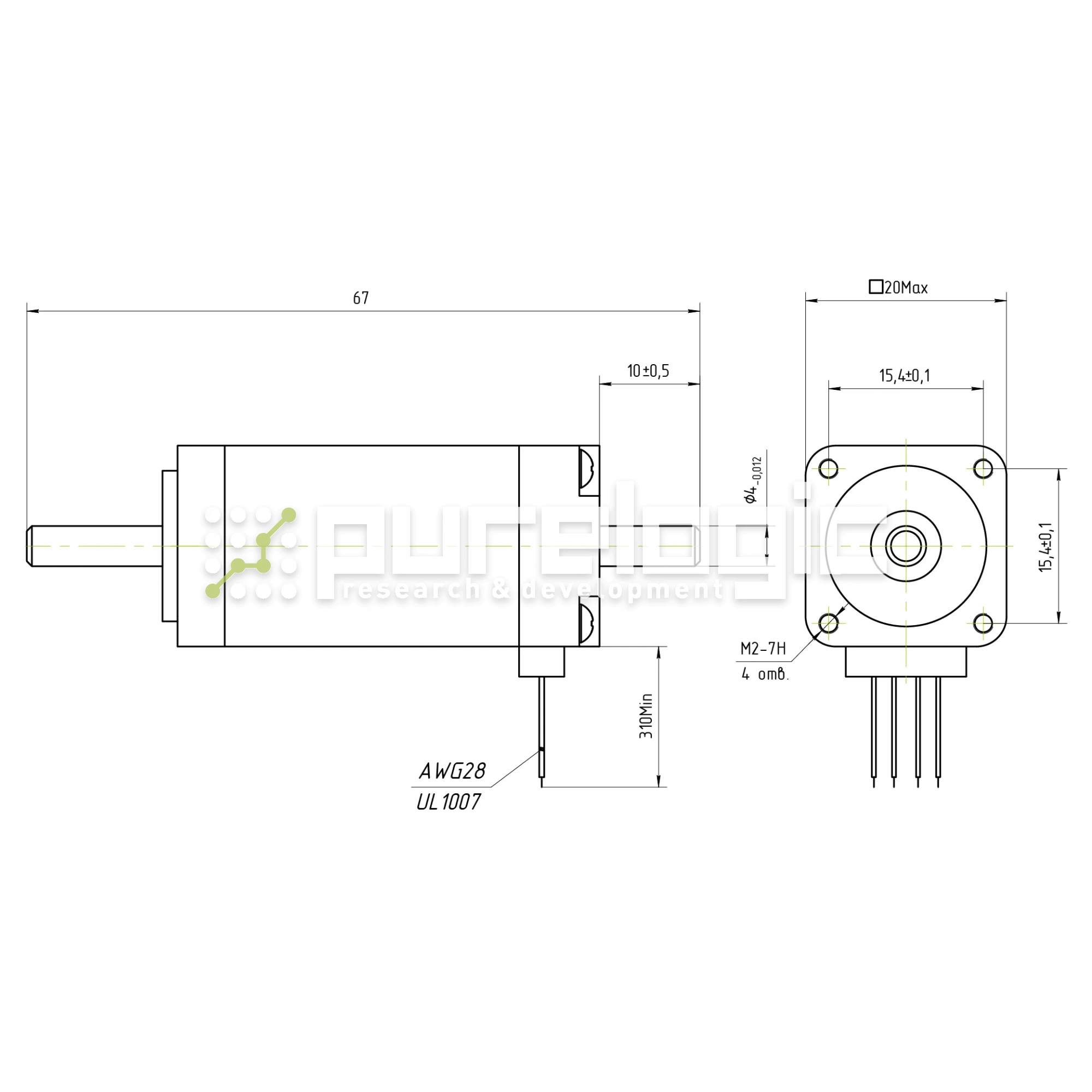 Двигатель шаговый PL20HD42-D4 2 433 Двигатель шаговый PL20HD42-D4 фото