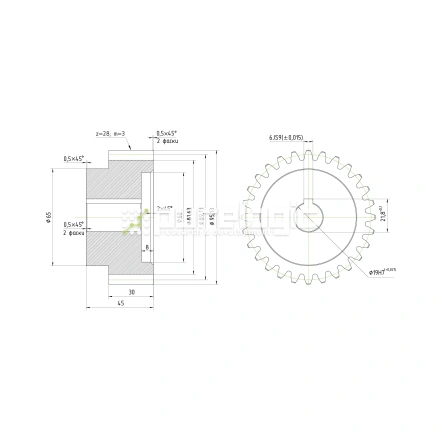 Шестерня косозубая GH3-T28D19 фото