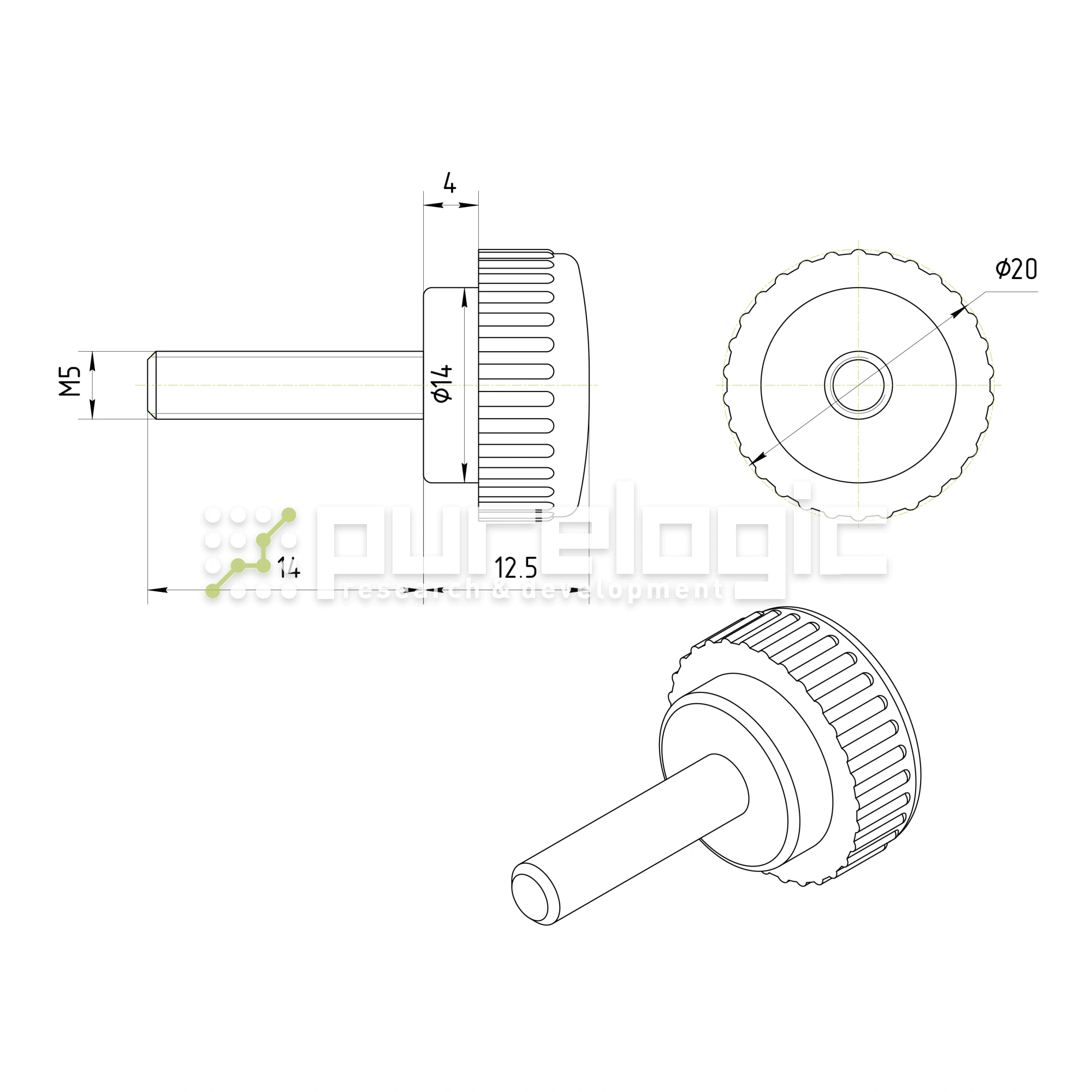 Ручка с рифлением 100213-20*M5*15 126 Ручка с рифлением 100213-20*M5*15 фото