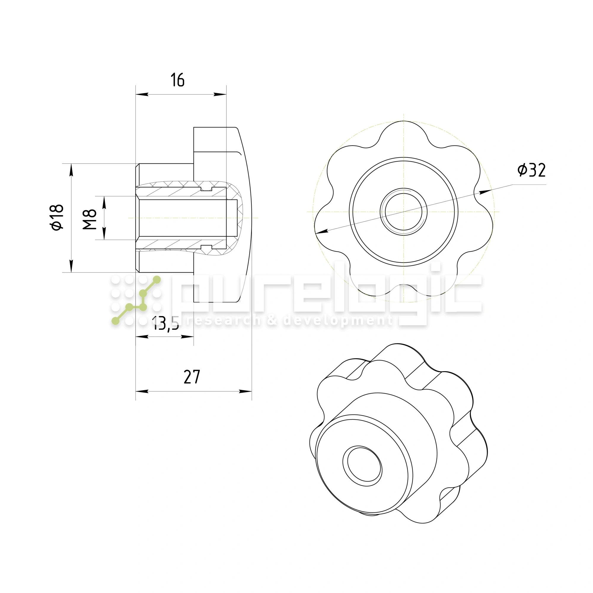 Ручка звездообразная 100209-32*M8 126 Ручка звездообразная 100209-32*M8 фото