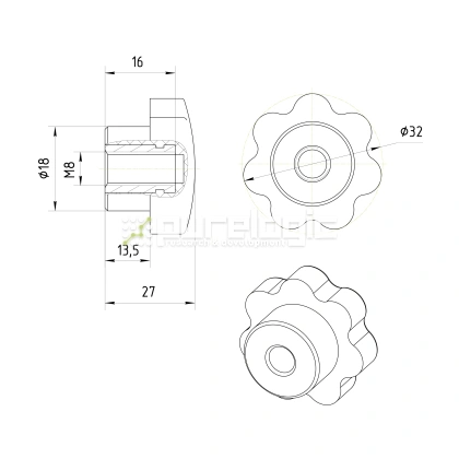 Ручка звездообразная 100209-32*M8 126 Ручка звездообразная 100209-32*M8 фото