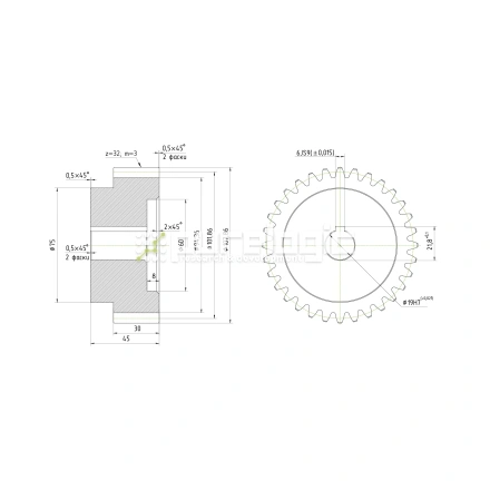 Шестерня косозубая GH3-T32D19 фото