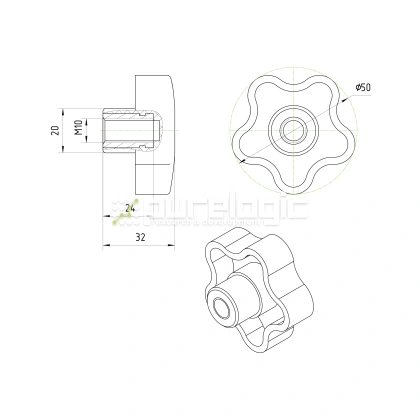 Ручка пятилепестковая 100208-50*M10 231 Ручка пятилепестковая 100208-50*M10 фото