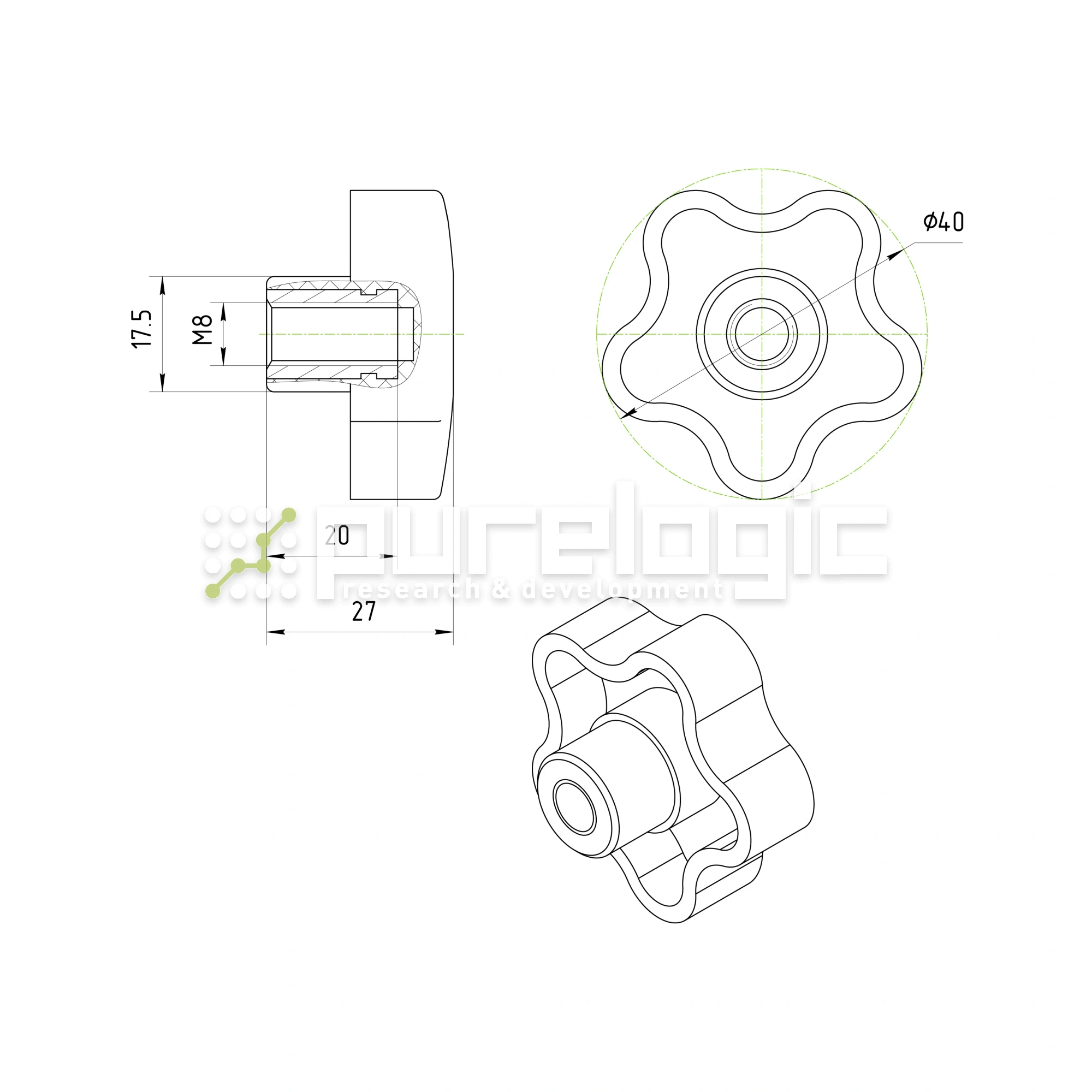 Ручка пятилепестковая 100208-40*M8 196 Ручка пятилепестковая 100208-40*M8 фото
