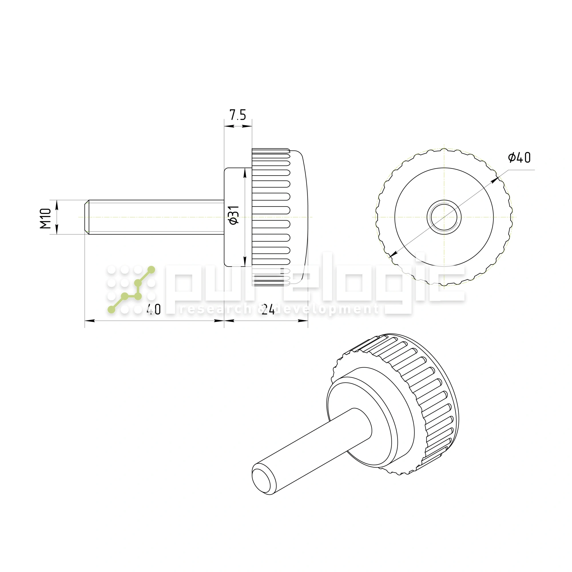 Ручка с рифлением 100213-40*M10*40 223 Ручка с рифлением 100213-40*M10*40 фото
