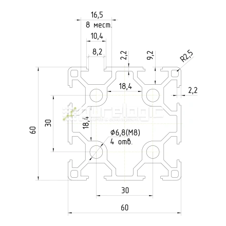 Профиль алюминиевый HXB6060E-8 фото