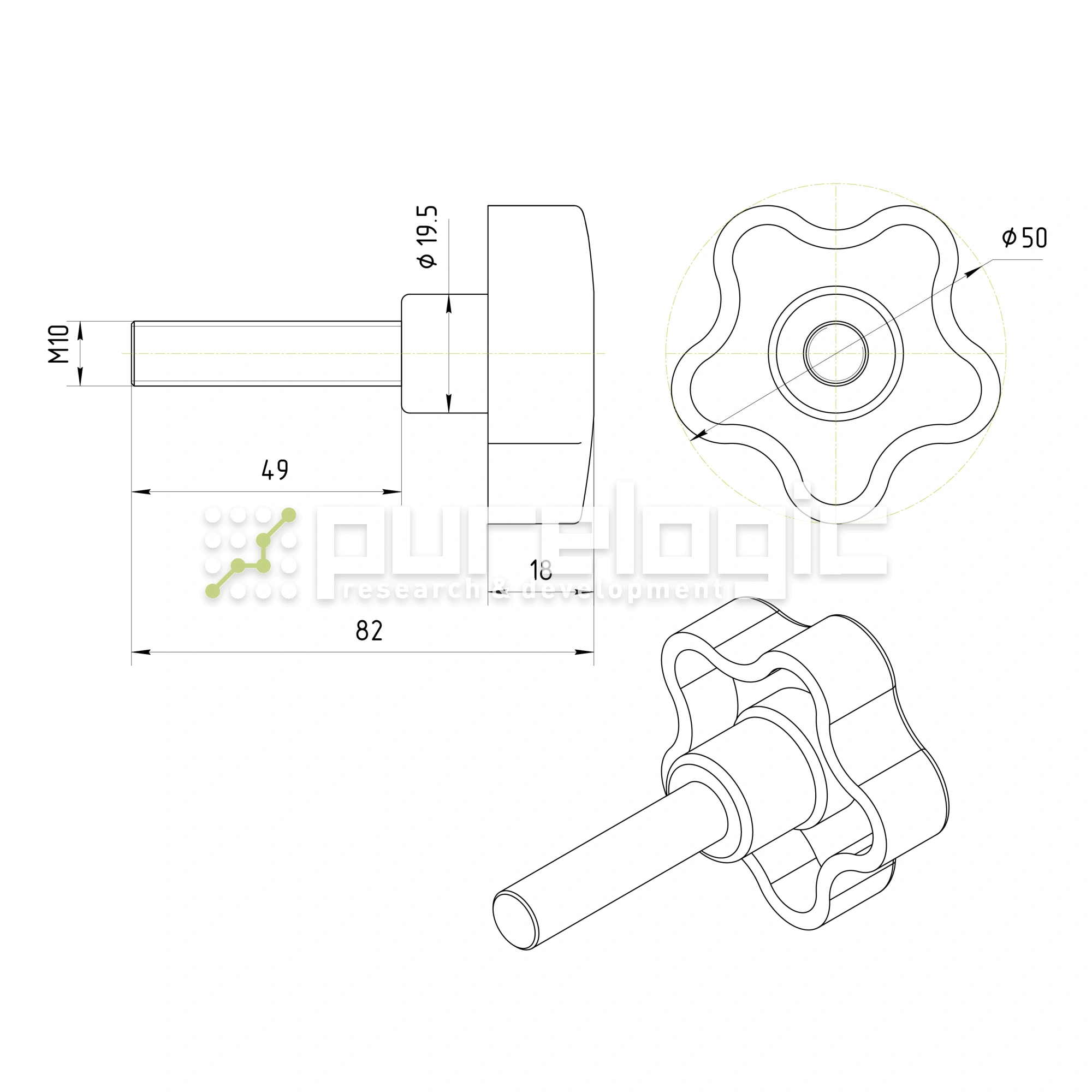 Ручка пятилепестковая 100208-50*M10*50 231 Ручка пятилепестковая 100208-50*M10*50 фото
