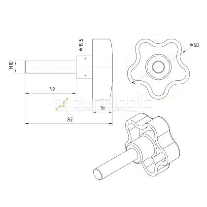 Ручка пятилепестковая 100208-50*M10*50 231 Ручка пятилепестковая 100208-50*M10*50 фото