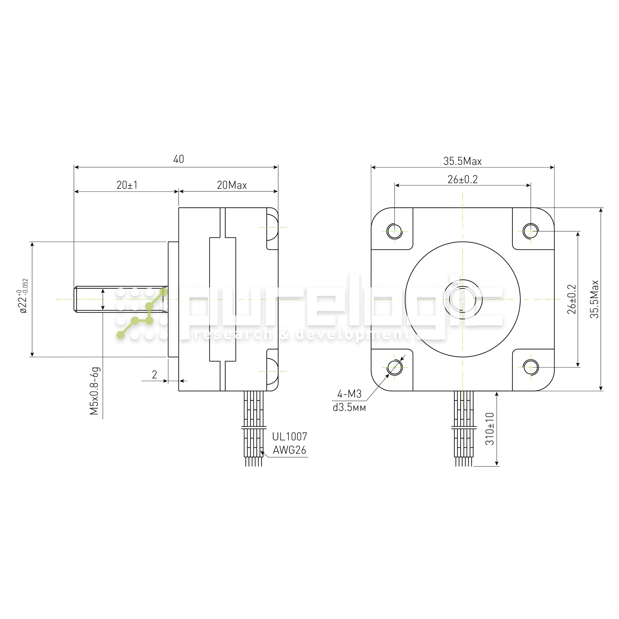 Двигатель шаговый PL35H20-M5 2 280 Двигатель шаговый PL35H20-M5 фото