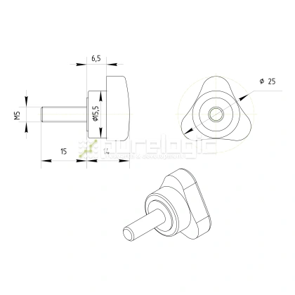 Ручка трехлепестковая 100203-25*M5*15 135 Ручка трехлепестковая 100203-25*M5*15 фото