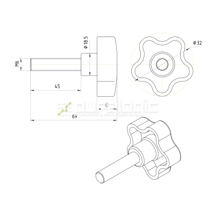 Ручка пятилепестковая 100208-32*M6*45 фото