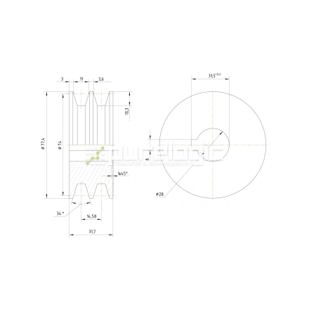 Шкив DP2A-28-80 фото