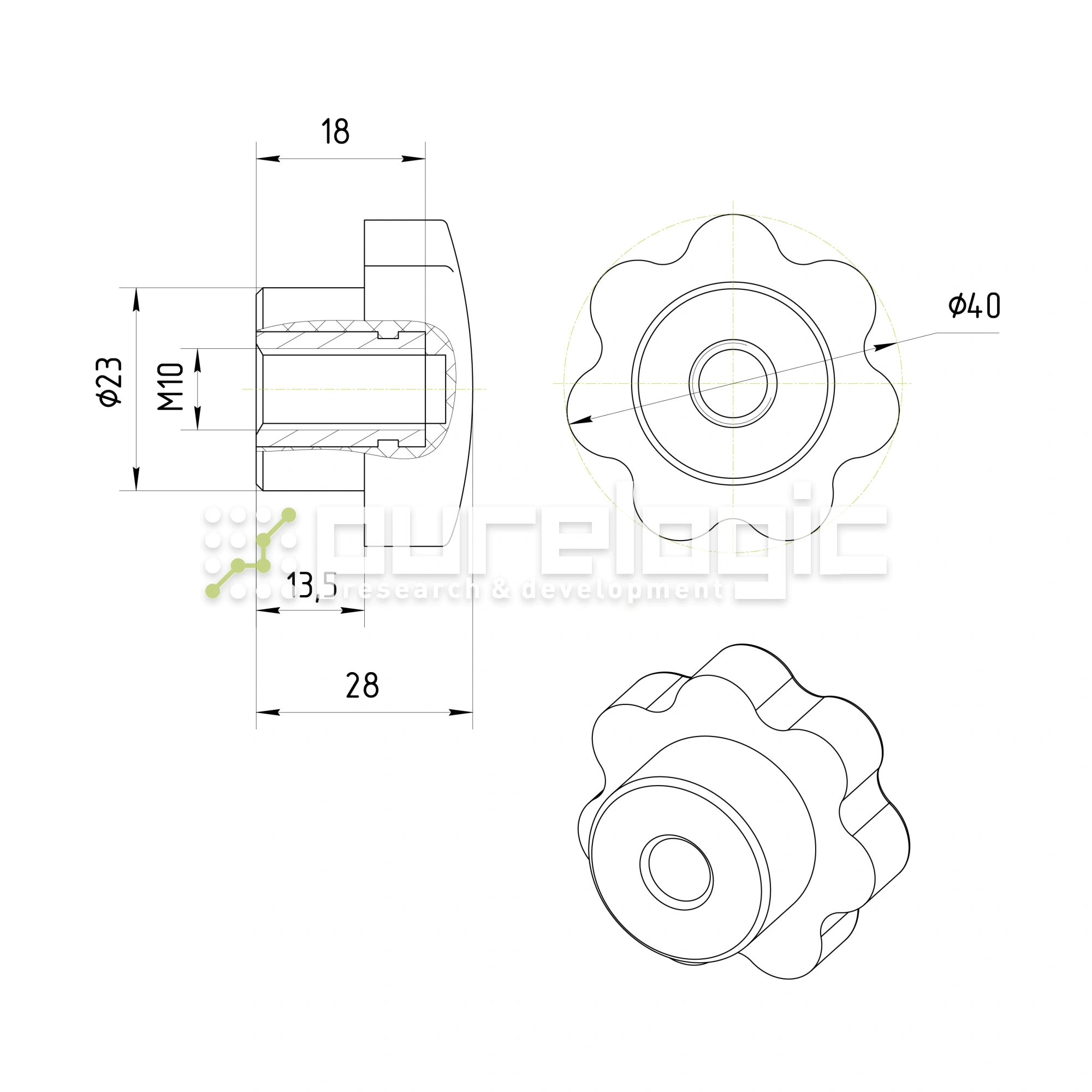 Ручка звездообразная 100209-40*M10 180 Ручка звездообразная 100209-40*M10 фото