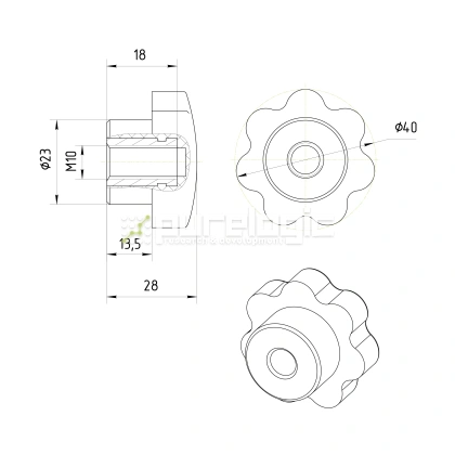 Ручка звездообразная 100209-40*M10 180 Ручка звездообразная 100209-40*M10 фото