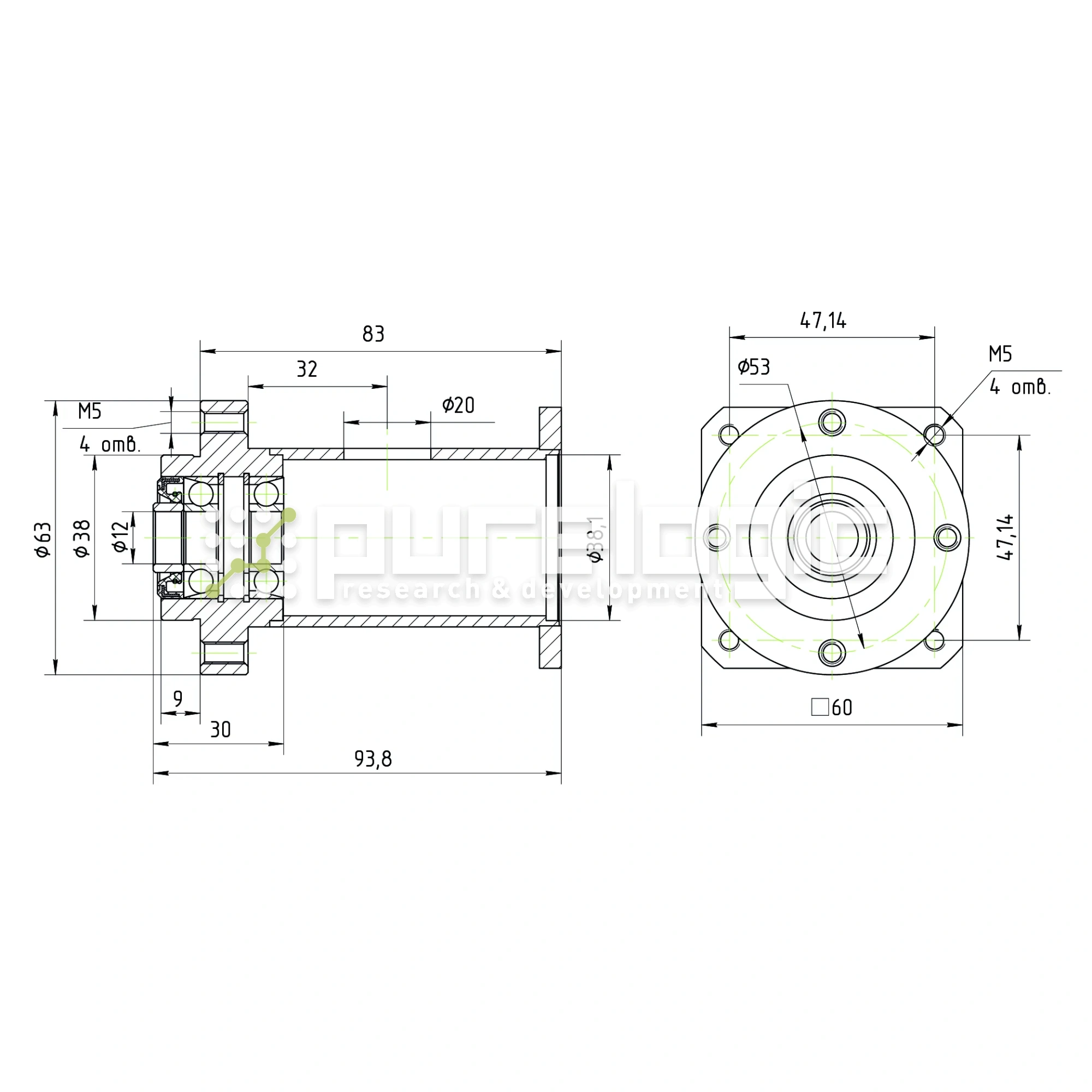 Опора винта с фланцем PLM57-12 9 245 Опора винта с фланцем PLM57-12 фото