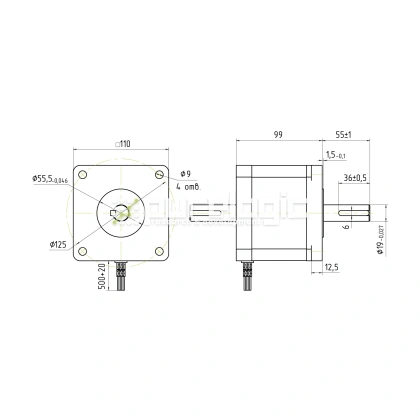 Двигатель шаговый биполярный PL110HD99-D19 18 700 Двигатель шаговый биполярный PL110HD99-D19 фото